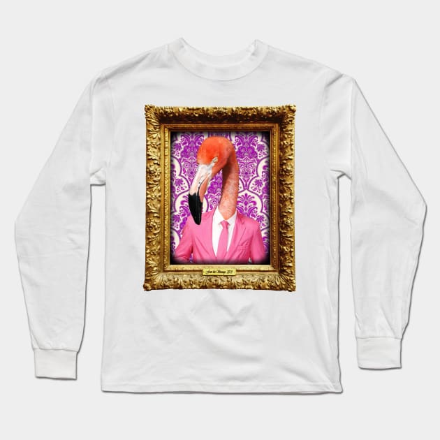 Flamingo Man in Vintage Frame Long Sleeve T-Shirt by FaceTheStrange